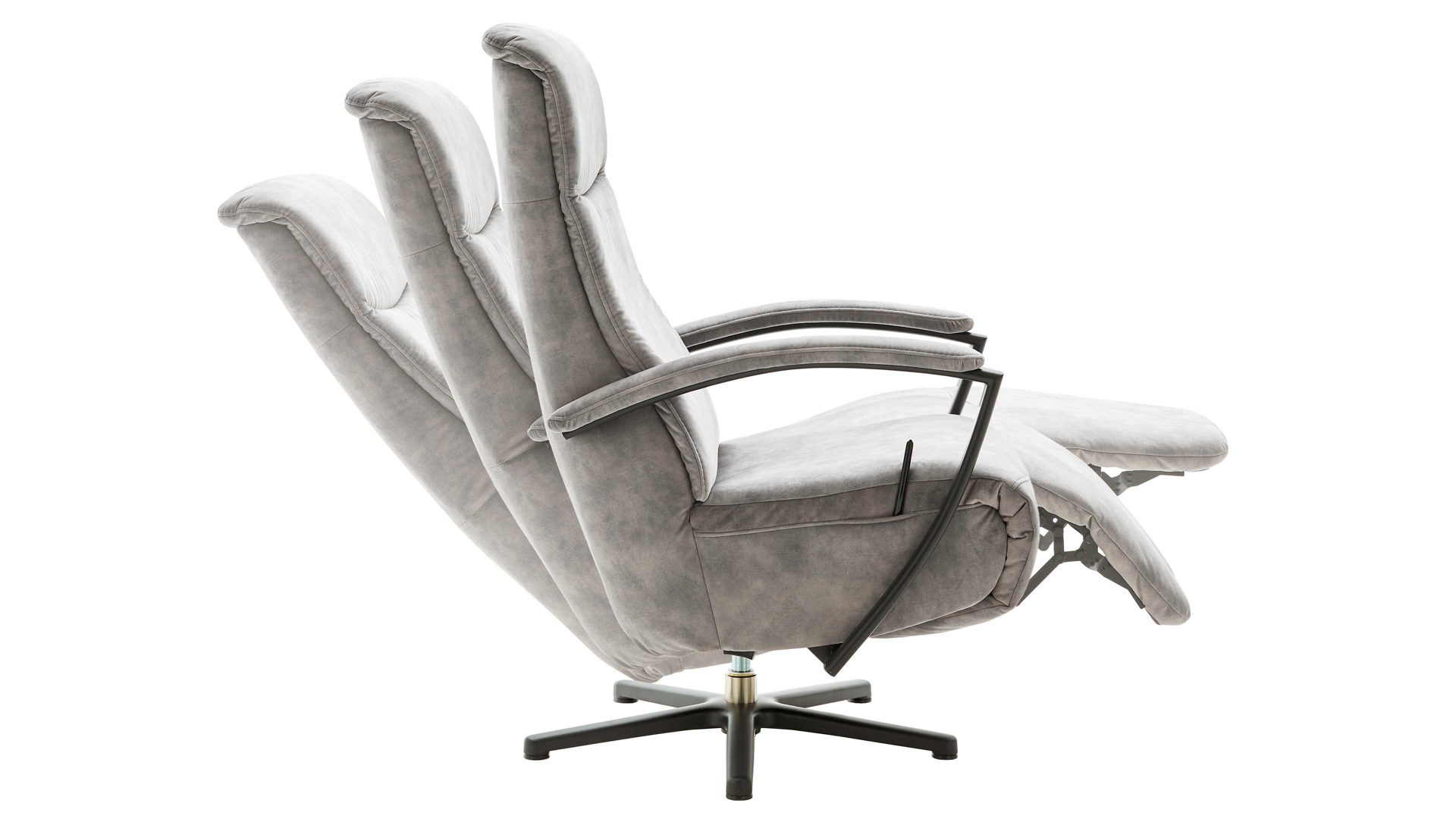 Relaxsessel modulmaster aus Stoff in Hellgrau Modulmaster MM-ZE1062 - Relaxsessel 1DRF silberfarbener Velours Amira & Sternfuß V1S