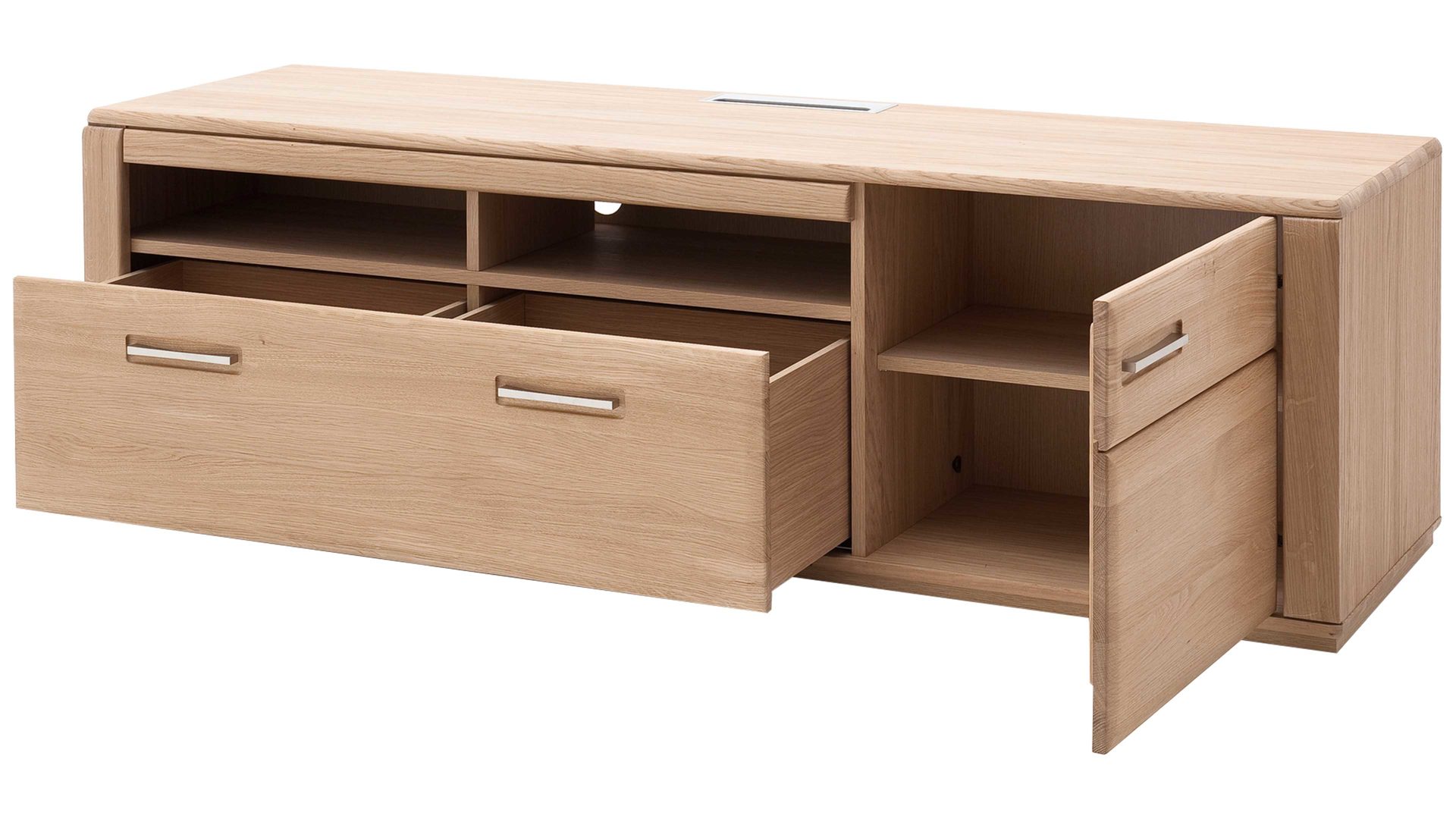 Medienmöbel Mca furniture aus Holz in Holzfarben Hell Wohnprogramm Sena - TV-Element mit Kabelmanagement Eiche Bianco – eine Tür, eine Schublade, zwei Fächer