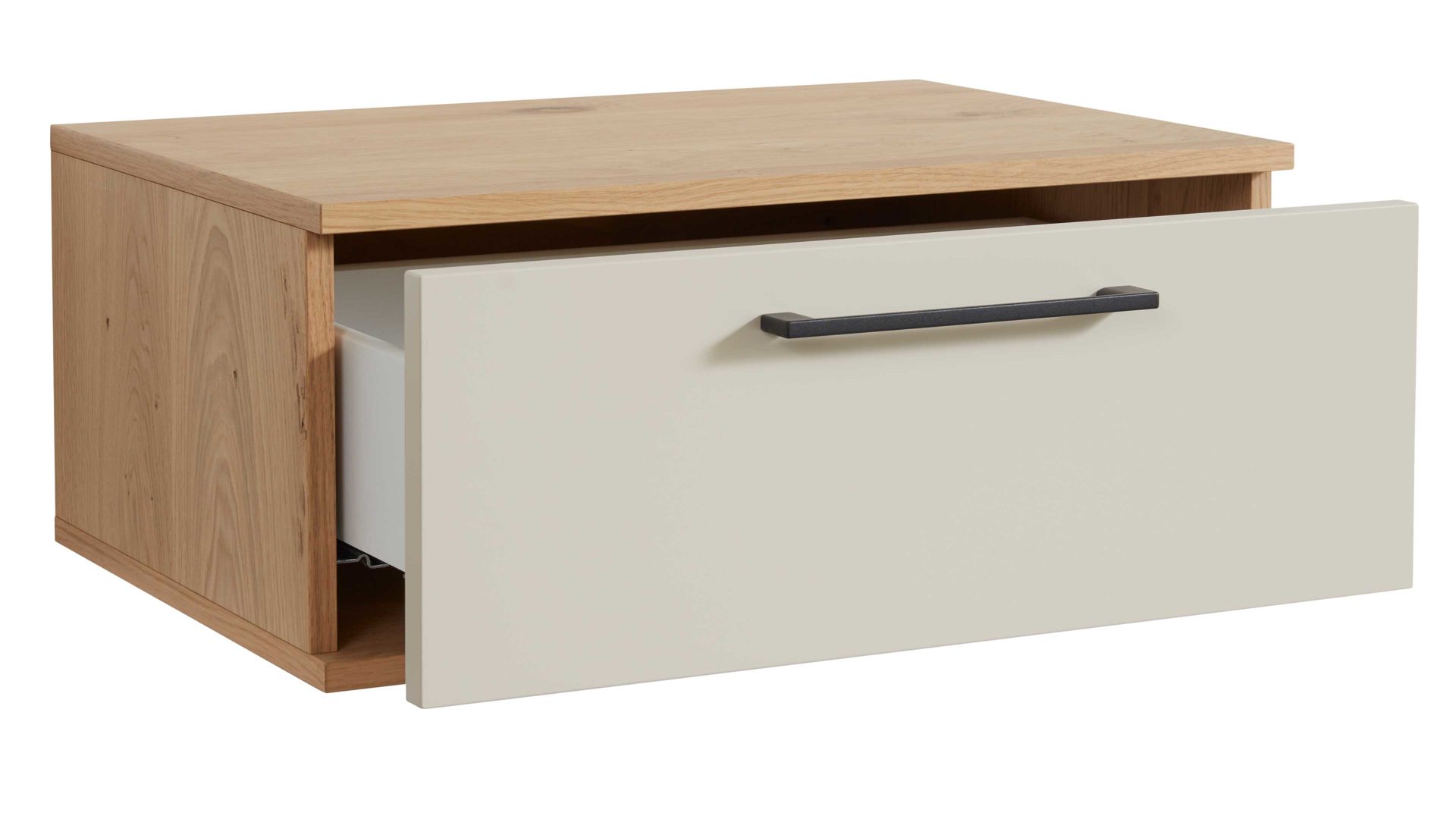 Nachtkommode Interliving aus Holz in Beige Interliving Schlafzimmer Serie 1024 – Nachtkonsole 31001 eine Schublade, Sand & Balkeneiche - Breite ca. 60 cm