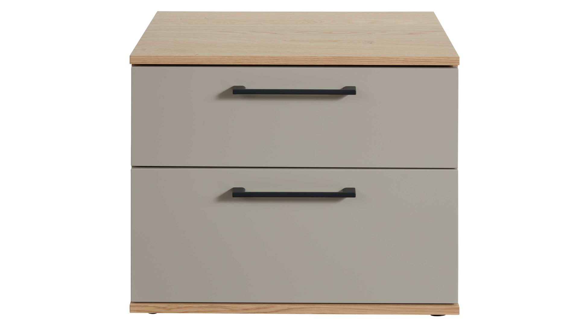 Nachtkommode Interliving aus Holz in Grau Interliving Schlafzimmer Serie 1024 – Nachtkommode 22003 zwei Schubladen, Taupe & Balkeneiche - Breite ca. 60 cm