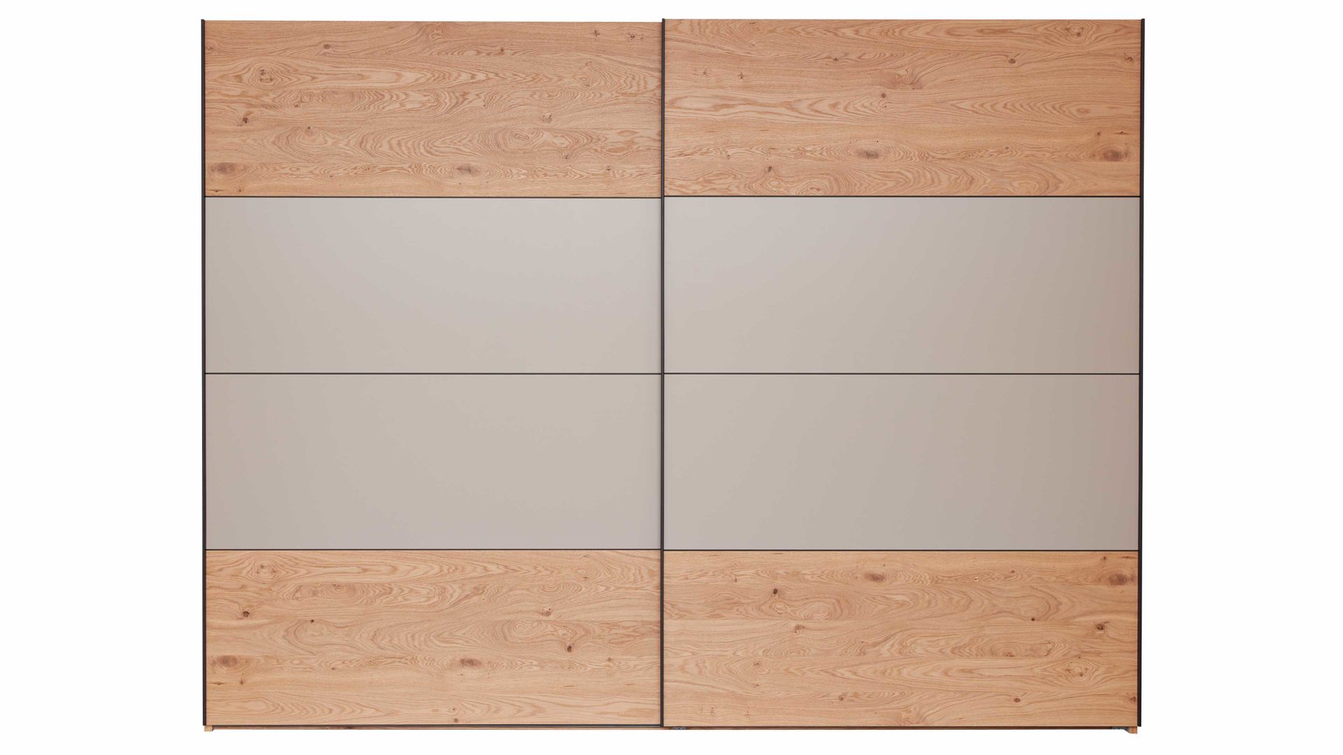 Kleiderschrank Interliving aus Holz in Grau Interliving Schlafzimmer Serie 1024 – Schwebetürenschrank 983054 Design 25,  Taupe & Balkeneiche - zwei Türen, Breite ca. 301 cm