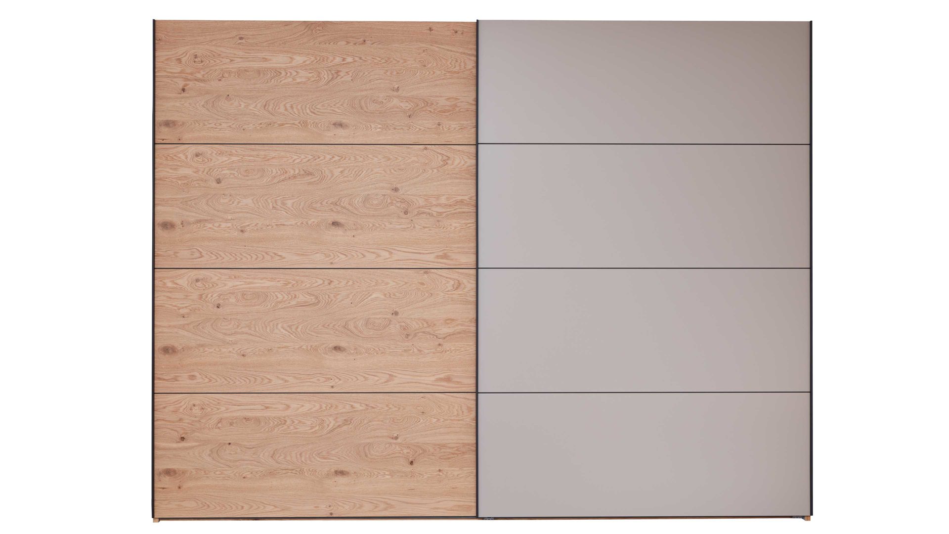 Kleiderschrank Interliving aus Holz in Grau Interliving Schlafzimmer Serie 1024 – Schwebetürenschrank Design 28,  Taupe & Balkeneiche - zwei Türen, Breite ca. 241 cm