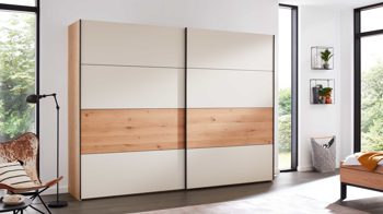 Kleiderschrank Interliving aus Holz in Beige Interliving Schlafzimmer Serie 1024 – Schwebetürenschrank 982716 Design 27,  Sand & Balkeneiche - zwei Türen, Breite ca. 271 cm