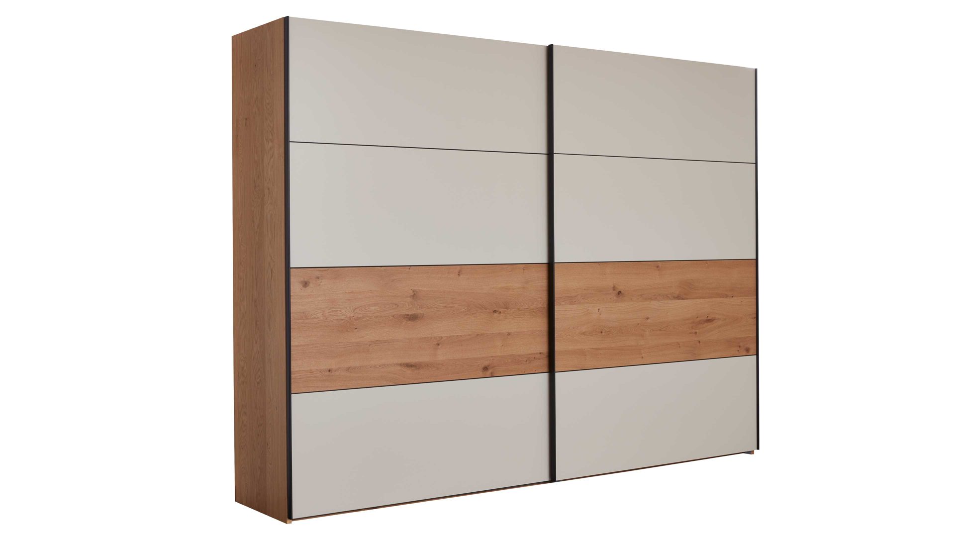 Kleiderschrank Interliving aus Holz in Beige Interliving Schlafzimmer Serie 1024 – Schwebetürenschrank Design 27,  Sand & Balkeneiche - zwei Türen, Breite ca. 241 cm