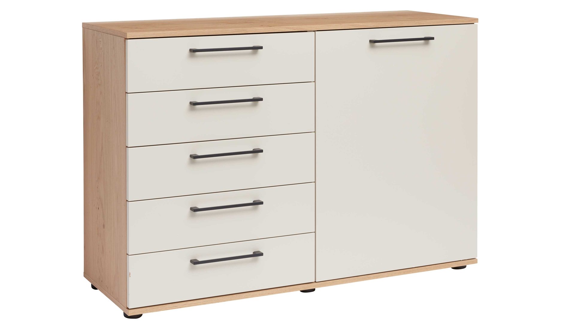 Kombikommode Interliving aus Holz in Beige Interliving Schlafzimmer Serie 1024 – Kombikommode rechts eine Tür, links fünf Schubladen - Sand & Balkeneiche, Breite ca. 120 cm