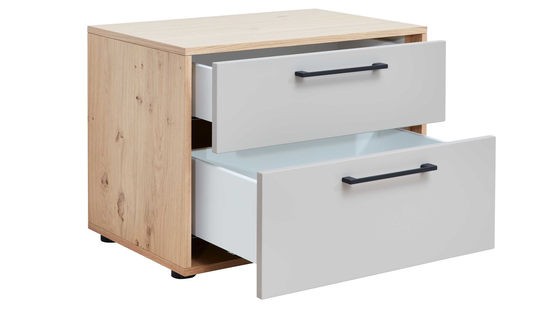 Komplettzimmer Interliving aus Holz in Grau Interliving Schlafzimmer Serie 1023 – Komplettzimmer Funktionsschrank - Taupe & Balkeneiche, vierteilig