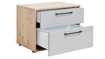 Nachtkommode Interliving aus Holz in Grau Interliving Schlafzimmer Serie 1023 – Nachtkommode 22003 Breite ca. 64 cm - Taupe & Balkeneiche, zwei Schubladen