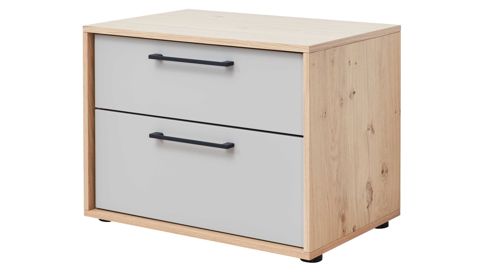 Nachtkommode Interliving aus Holz in Grau Interliving Schlafzimmer Serie 1023 – Nachtkommode 32003 Breite ca. 50 cm - Taupe & Balkeneiche, zwei Schubladen