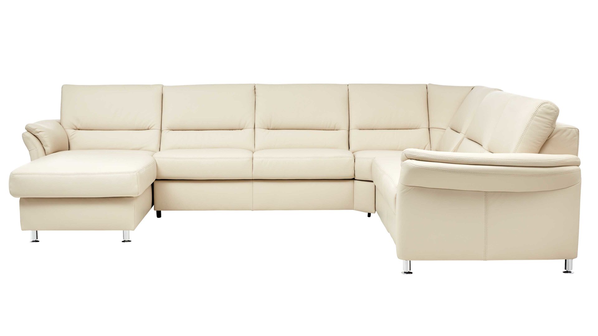 Ecksofa modulmaster aus Leder in Beige Modulmaster MM-PN1049 - Wohnlandschaft ecrufarbenes Leder Torro – Stellfläche ca. 335 x 262 cm