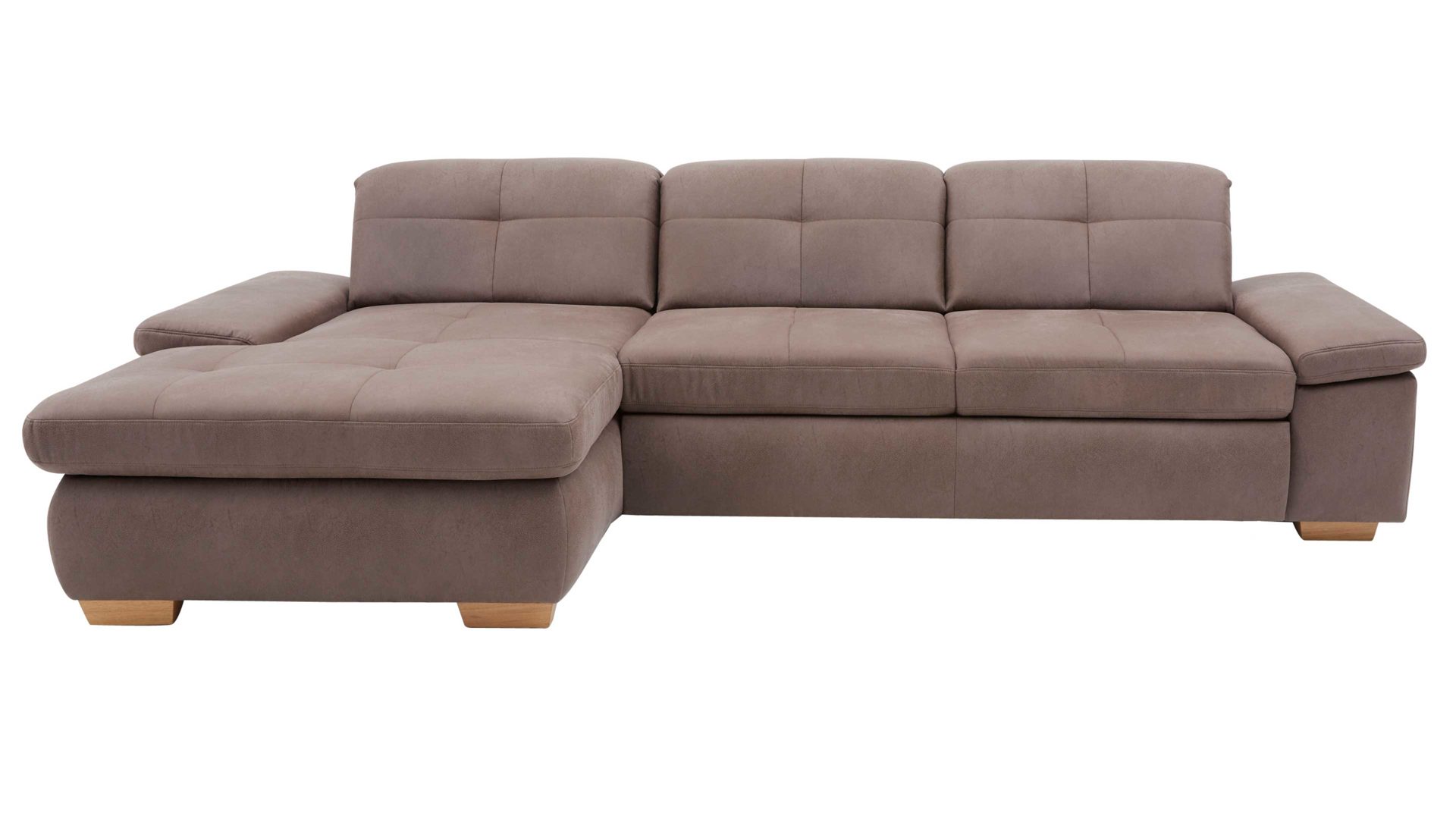 Ecksofa modulmaster aus Stoff in Braun Modulmaster MM-MP1044 - Ecksofa nougatfarbene Mikrofaser Saddle & Metallfüße - Stellfläche ca. 309 x 195 cm