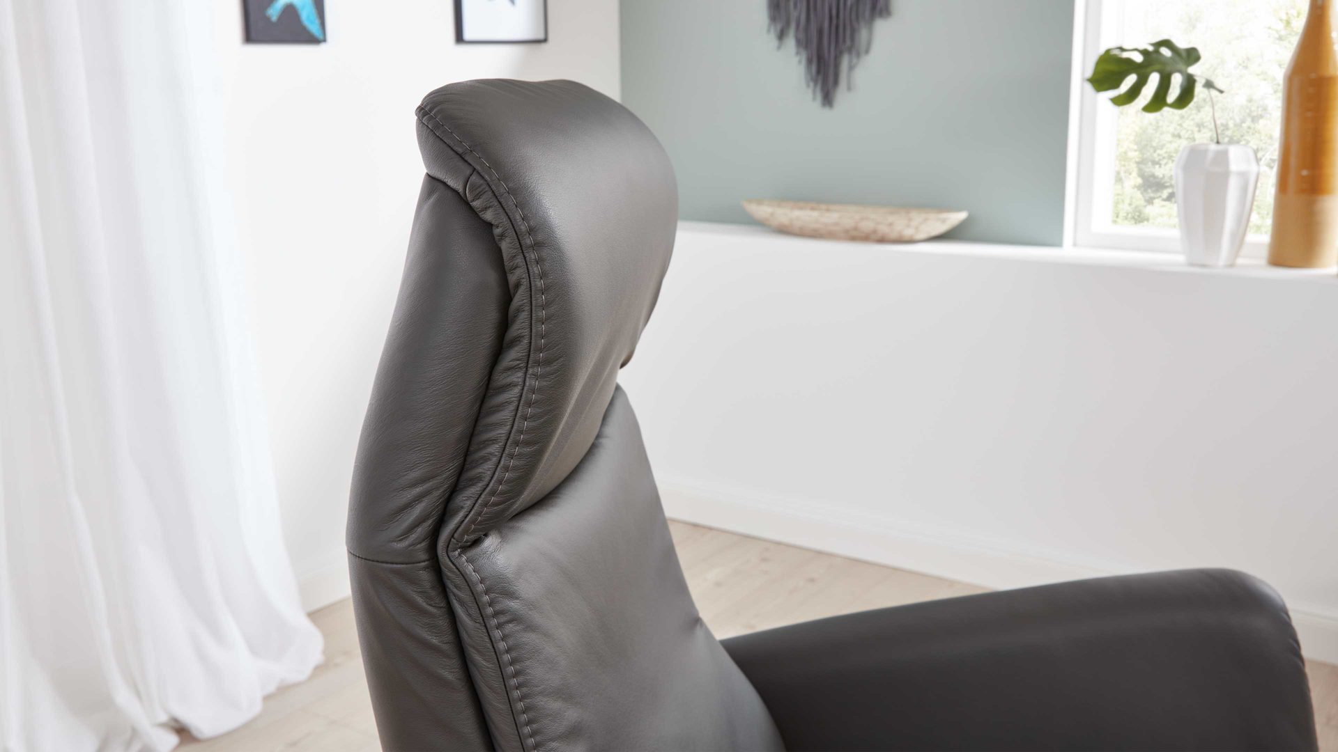 Relaxsessel modulmaster aus Leder in Anthrazit Modulmaster MM-PN1062 - Relaxsessel 1DRF anthrazitfarbenes Leder Torro & schwarzer Sternfuß V1S