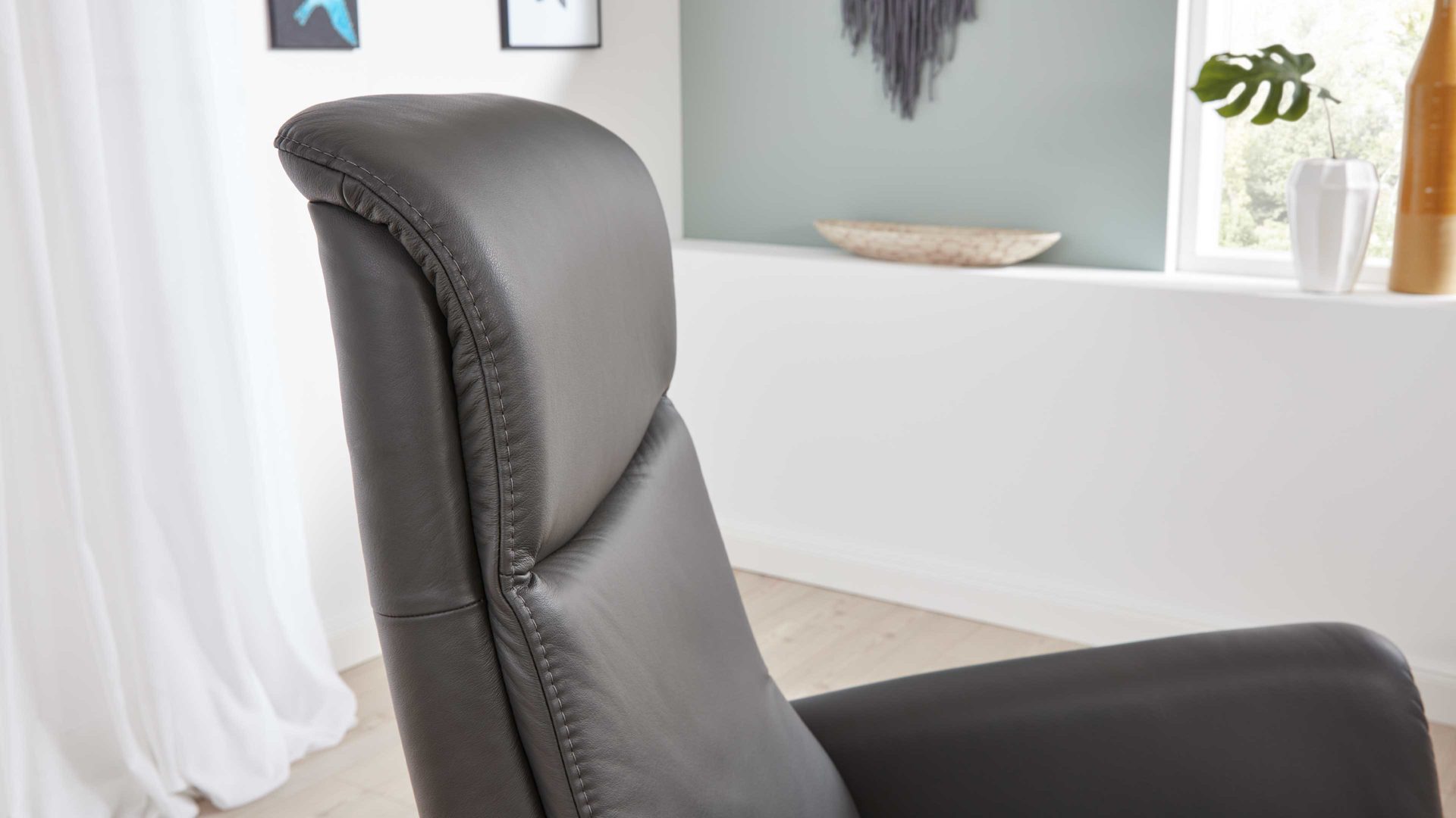 Relaxsessel modulmaster aus Leder in Anthrazit Modulmaster MM-PN1062 - Relaxsessel 1DRF anthrazitfarbenes Leder Torro & schwarzer Sternfuß V1S