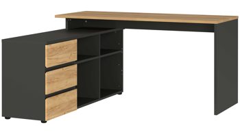 Eckschreibtisch Germania i.i. aus Holz in Holzfarben Winkelschreibtisch Lissabon Graphit & Navarra-Eiche - drei Schübe, vier Fächer