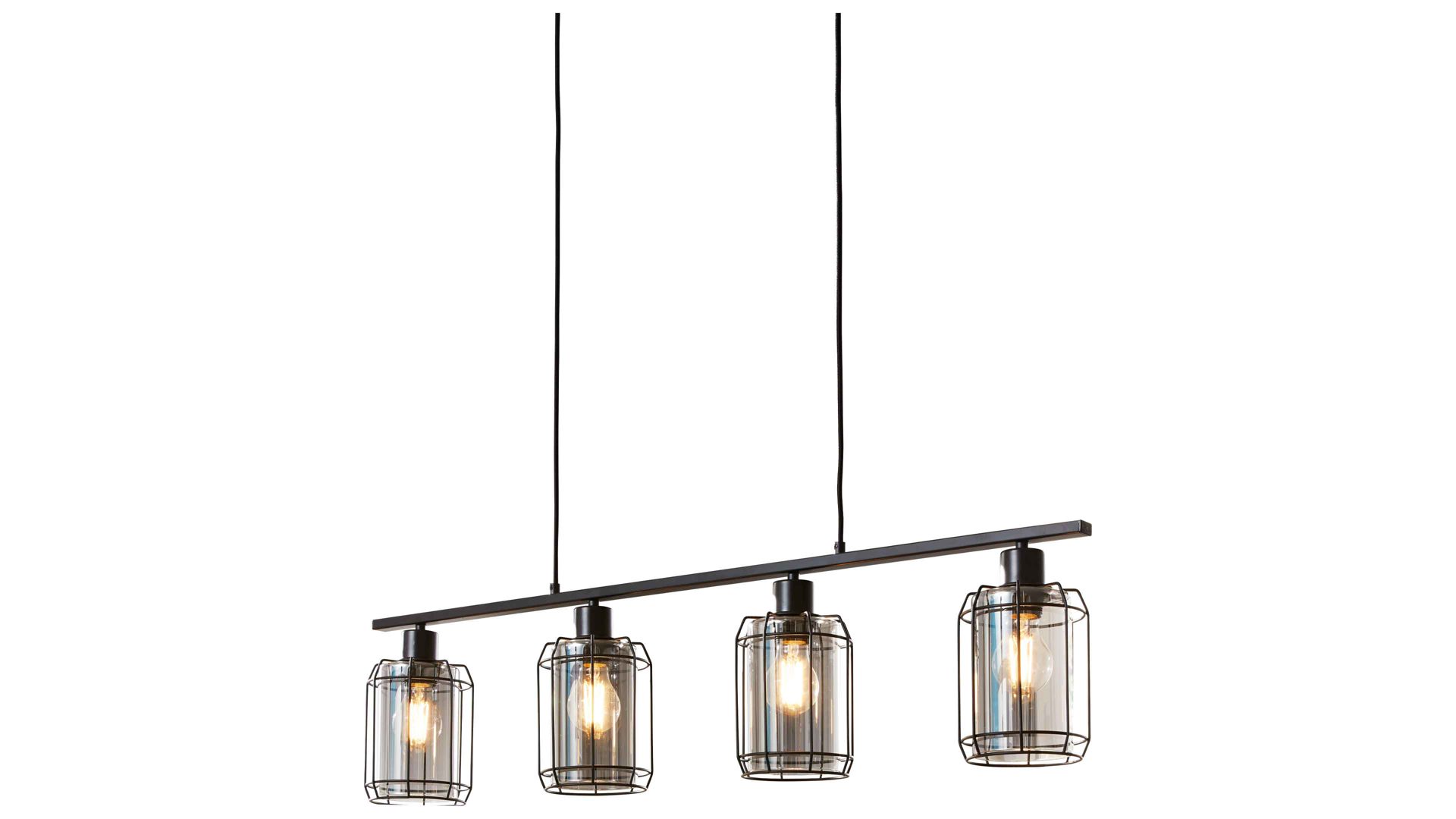 Pendelleuchte Interliving aus Glas in Grau Interliving Leuchten Serie 9331 - Hängeleuchte Rauchglas & Mattschwarz – Länge ca. 98 cm