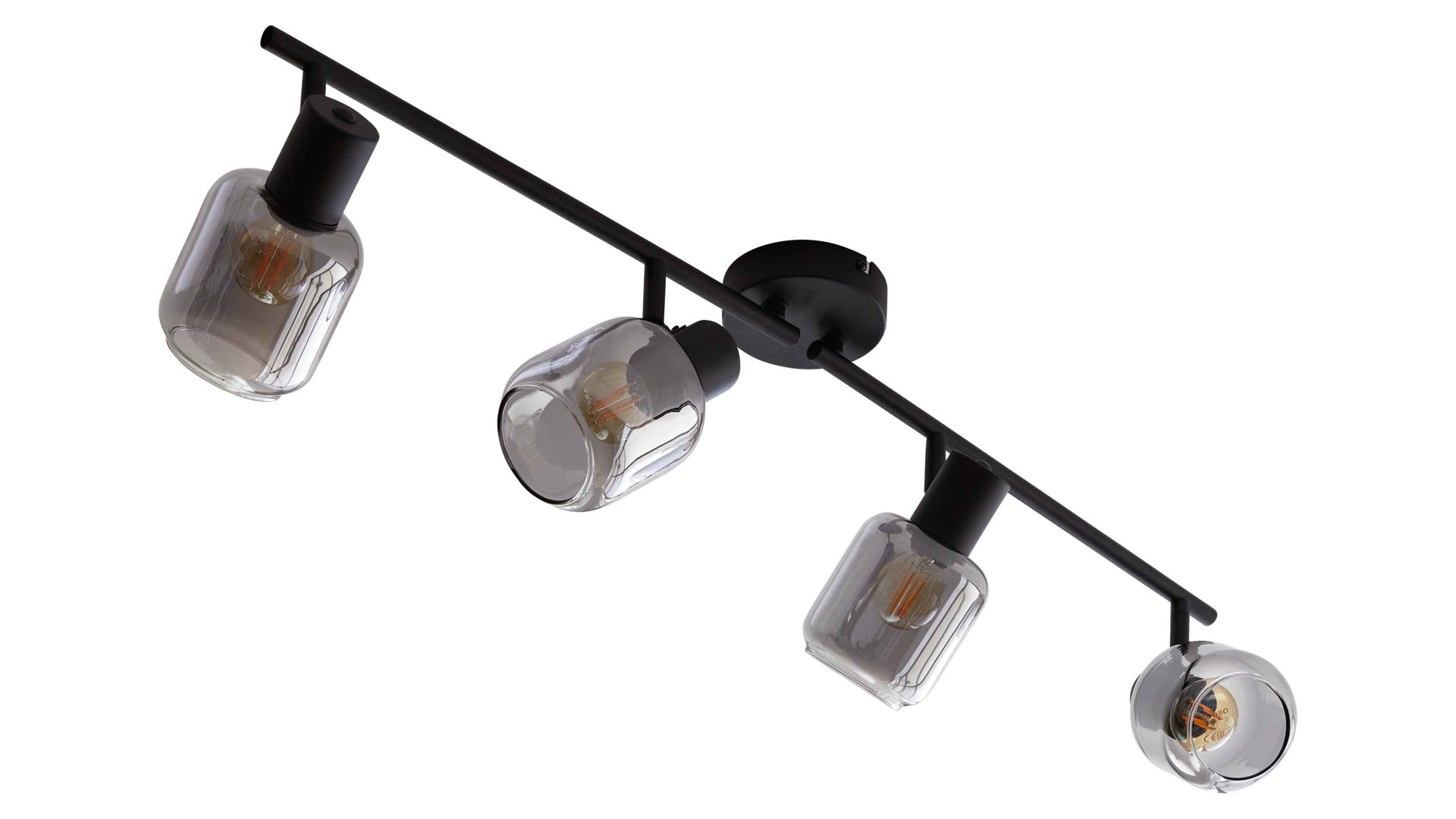 Deckenleuchte Interliving aus Glas in Grau Interliving Leuchten Serie 9341 - Deckenleuchte Rauchglas & Mattschwarz – Länge ca. 89 cm