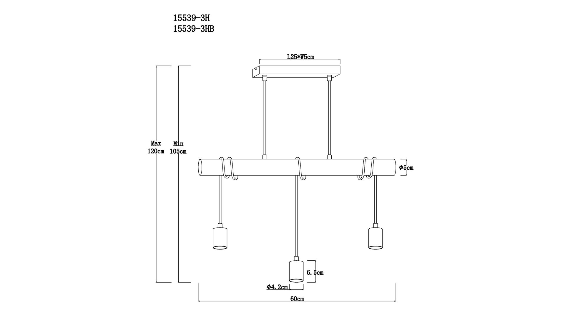 Pendelleuchte Globo lighting aus Holz in Holzfarben GLOBO Hängeleuchte Gregor Holz & schwarzes Metall - Länge ca. 60 cm