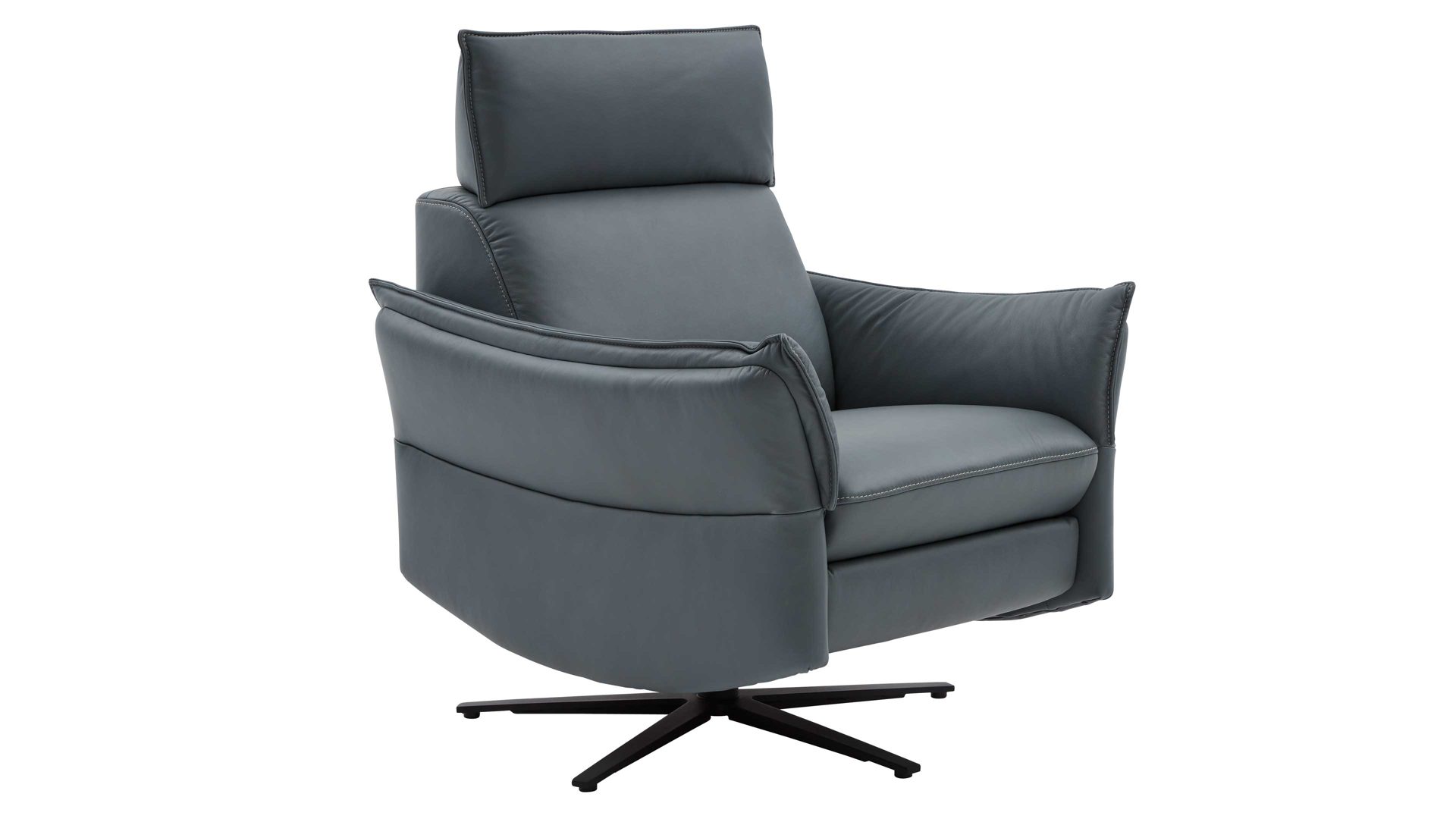 Relaxsessel comfortmaster besser sitzen, liegen, leben aus Leder in Hellblau Comfortmaster 7267 - Relaxsessel 24E44 motorisch - seefarbenes LongLife-Leder & anthrazitfarbener Sternfuß