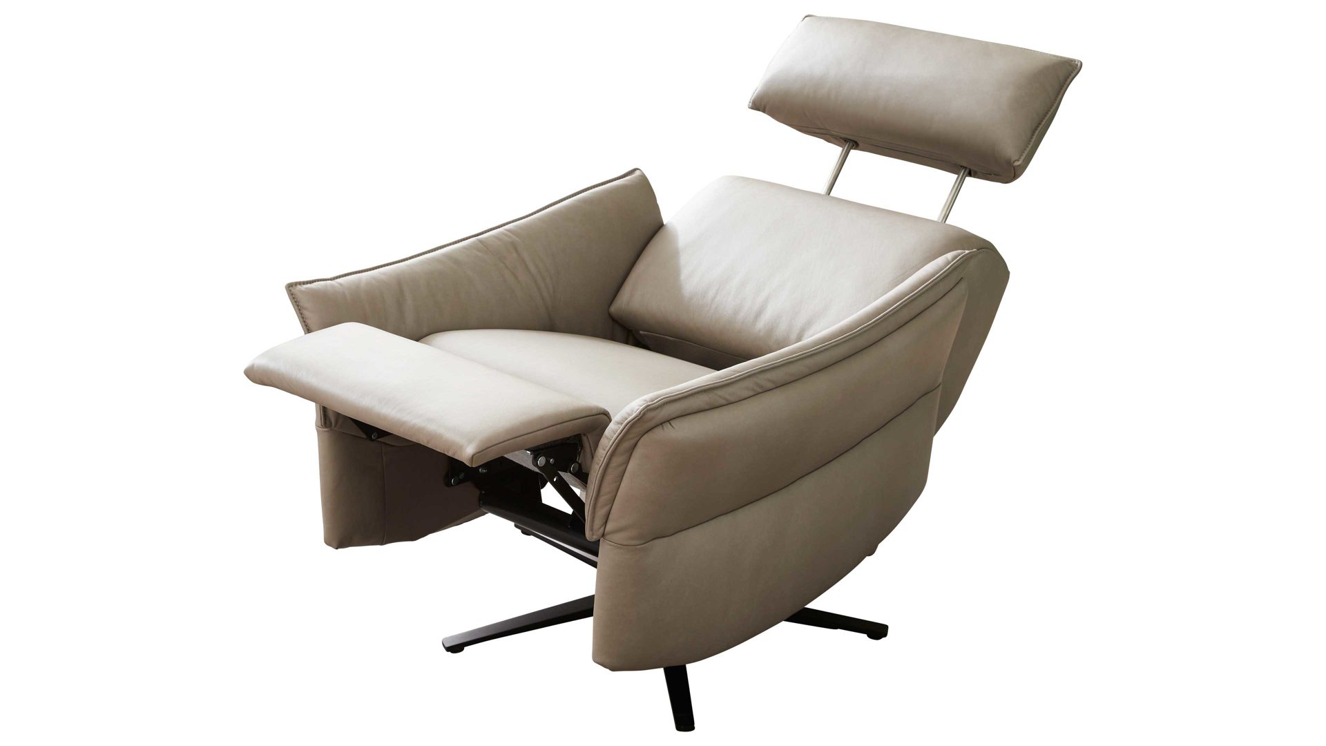 Relaxsessel comfortmaster besser sitzen, liegen, leben aus Leder in Beige Comfortmaster 7267 - Relaxsessel 24E44 motorisch - stahlfarbenes LongLife-Leder & anthrazitfarbener Sternfuß