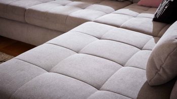 Ecksofa modulmaster aus Stoff in Hellgrau Modulmaster MM-MP1109 - Wohnlandschaft granitfarbene Chenille Nemo & schwarze Metallfüße - Stellfläche ca. 387 x 220 cm