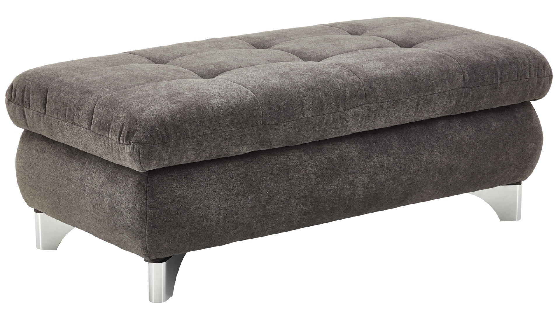 Polsterhocker modulmaster aus Stoff in Dunkelgrau Modulmaster MM-MP1078 - XXL-Hocker schieferfarbene Chenille Charly & glänzende Metall-Winkelfüße - ca. 129 x 64 cm