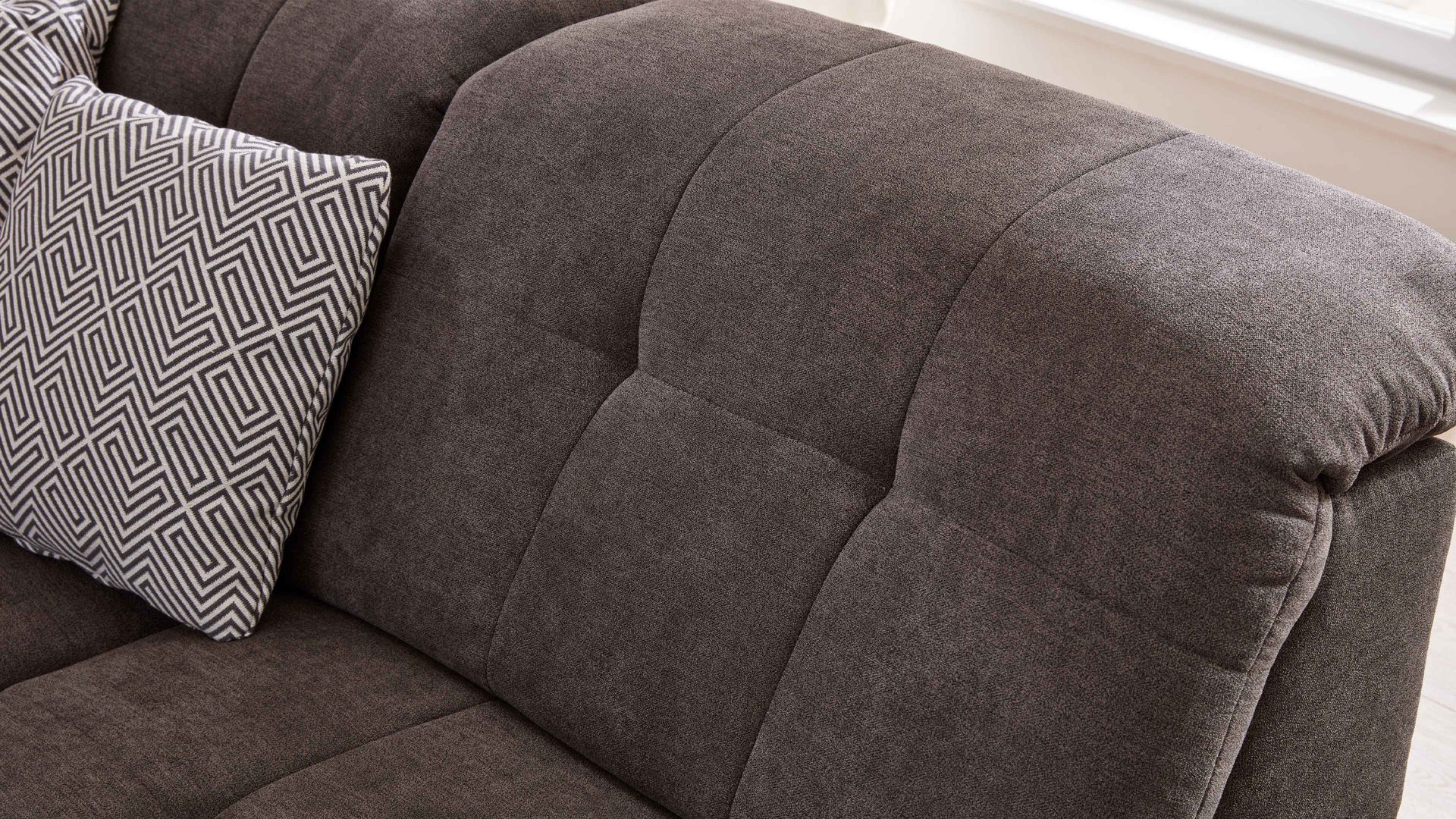 Ecksofa modulmaster aus Stoff in Dunkelgrau Modulmaster MM-MP1078 - Ecksofa schieferfarbene Chenille Charly & glänzende Metall-Winkelfüße - Stellfläche ca. 310 x 244 cm