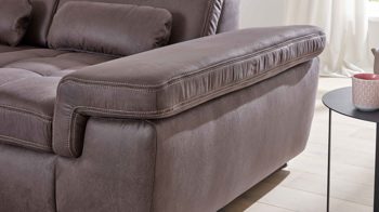 Ecksofa modulmaster aus Stoff in Anthrazit Modulmaster MM-MP1061 - Ecksofa anthrazitfarbene Mikrofaser Saddle & glänzende Metallfüße - Stellfläche ca. 244 x 320 cm