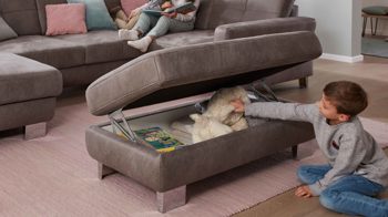 Funktionshocker modulmaster aus Stoff in Grau Modulmaster MM-MP1139 - XXL-Funktionshocker graue Mikrofaser Saddle & glänzende Metallfüße - ca.  129 x 64 cm