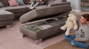 Funktionshocker modulmaster aus Stoff in Grau Modulmaster MM-MP1139 - XXL-Funktionshocker graue Mikrofaser Saddle & glänzende Metallfüße - ca.  129 x 64 cm