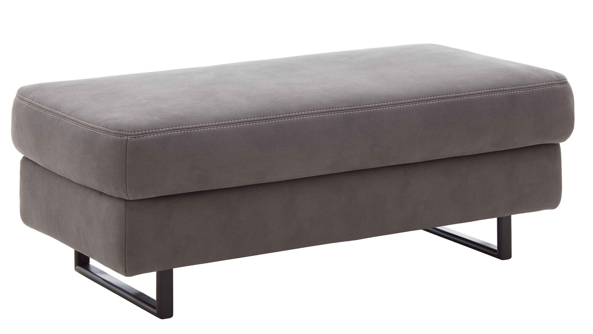Polsterhocker modulmaster aus Stoff in Anthrazit Modulmaster MM-ZE1147 - XXL-Hocker anthrazitfarbener Stoffbezug Deluxe & schwarze Metallfüße - ca. 132 x 67 cm