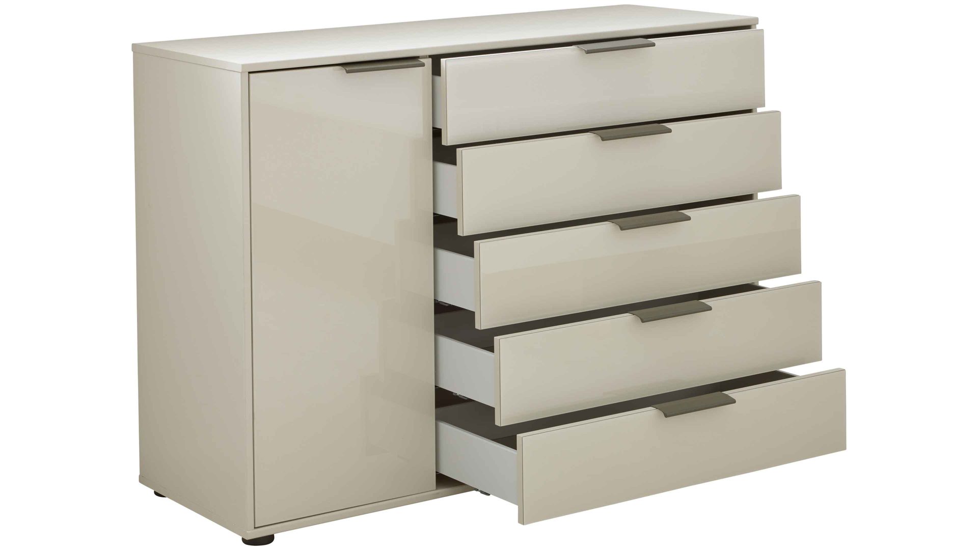 Kombikommode Interliving aus Holz in Hellgrau Interliving Schlafzimmer Serie 1026 – Kombikommode Champagner & Eiche bianco - fünf Türen, eine Schublade, Breite ca. 120 cm