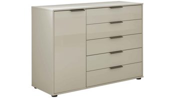 Kombikommode Interliving aus Holz in Hellgrau Interliving Schlafzimmer Serie 1026 – Kombikommode 231 Champagner & Eiche bianco - fünf Türen, eine Schublade, Breite ca. 120 cm