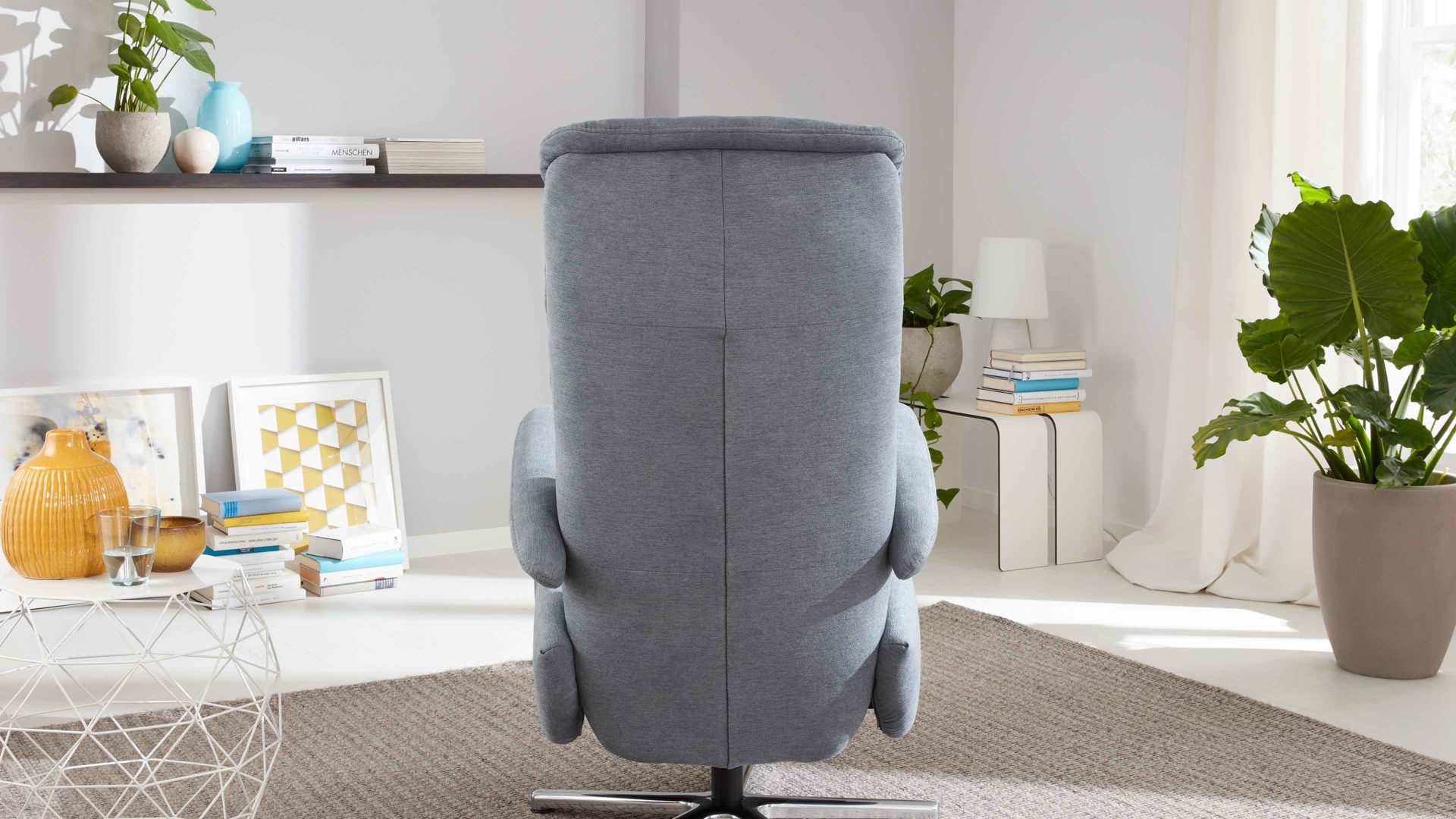 Relaxsessel modulmaster aus Stoff in Hellblau Modulmaster MM-MP1063 - Relaxsessel 1DRF stahlfarbene Chenille Nemo & Chrom-Kreuzfuß