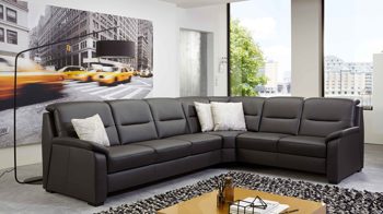 Ecksofa modulmaster aus Leder in Anthrazit Modulmaster MM-PN1009 - Ecksofa anthrazitfarbenes Leder Torro & schwarze Holzfüße - Stellfläche ca. 303 x 245 cm