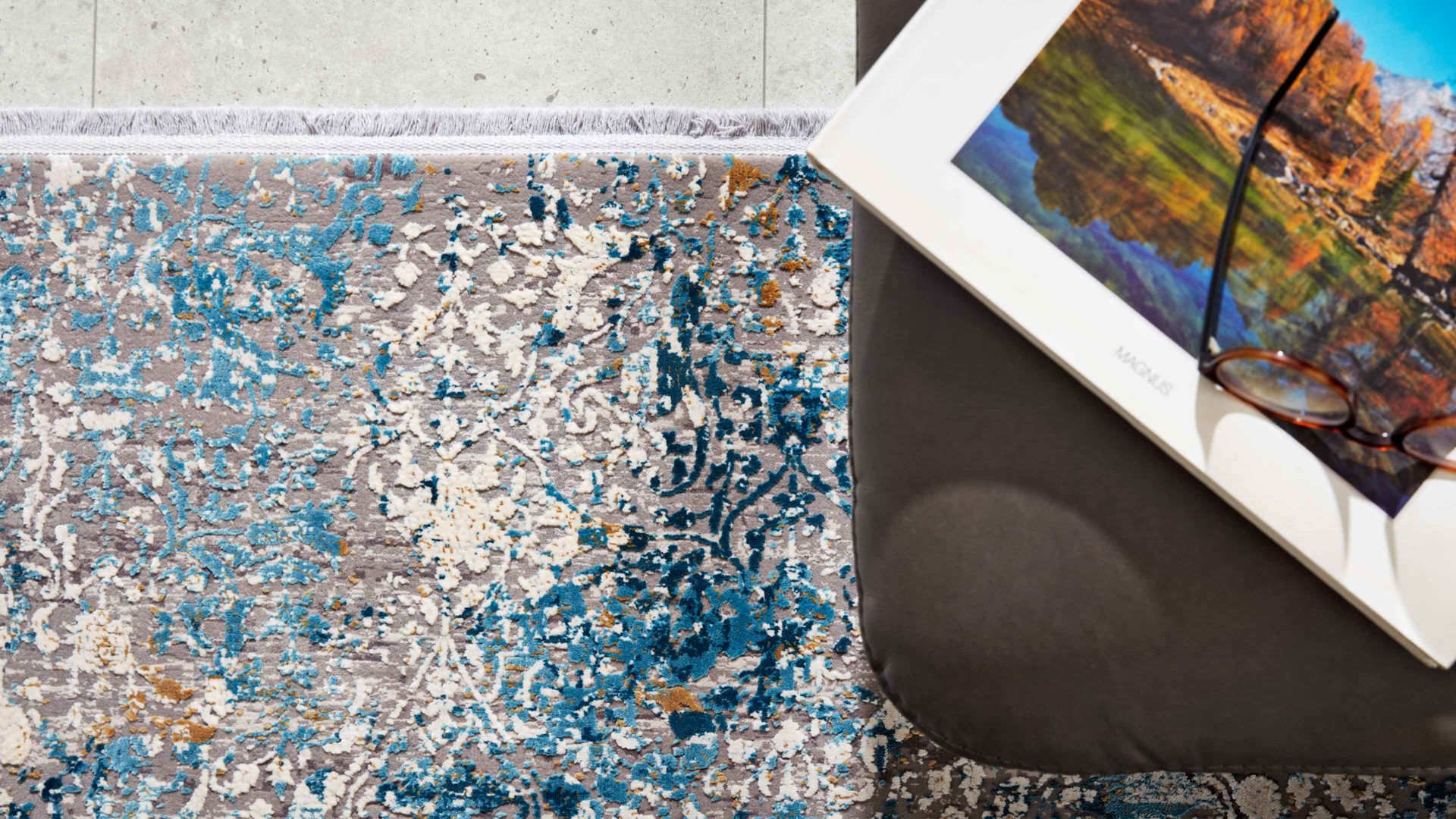 Webteppich Interliving aus Mischgewebe in Blau Interliving Teppich Serie L-8700 Grau-Blau – ca. 80 x 150 cm
