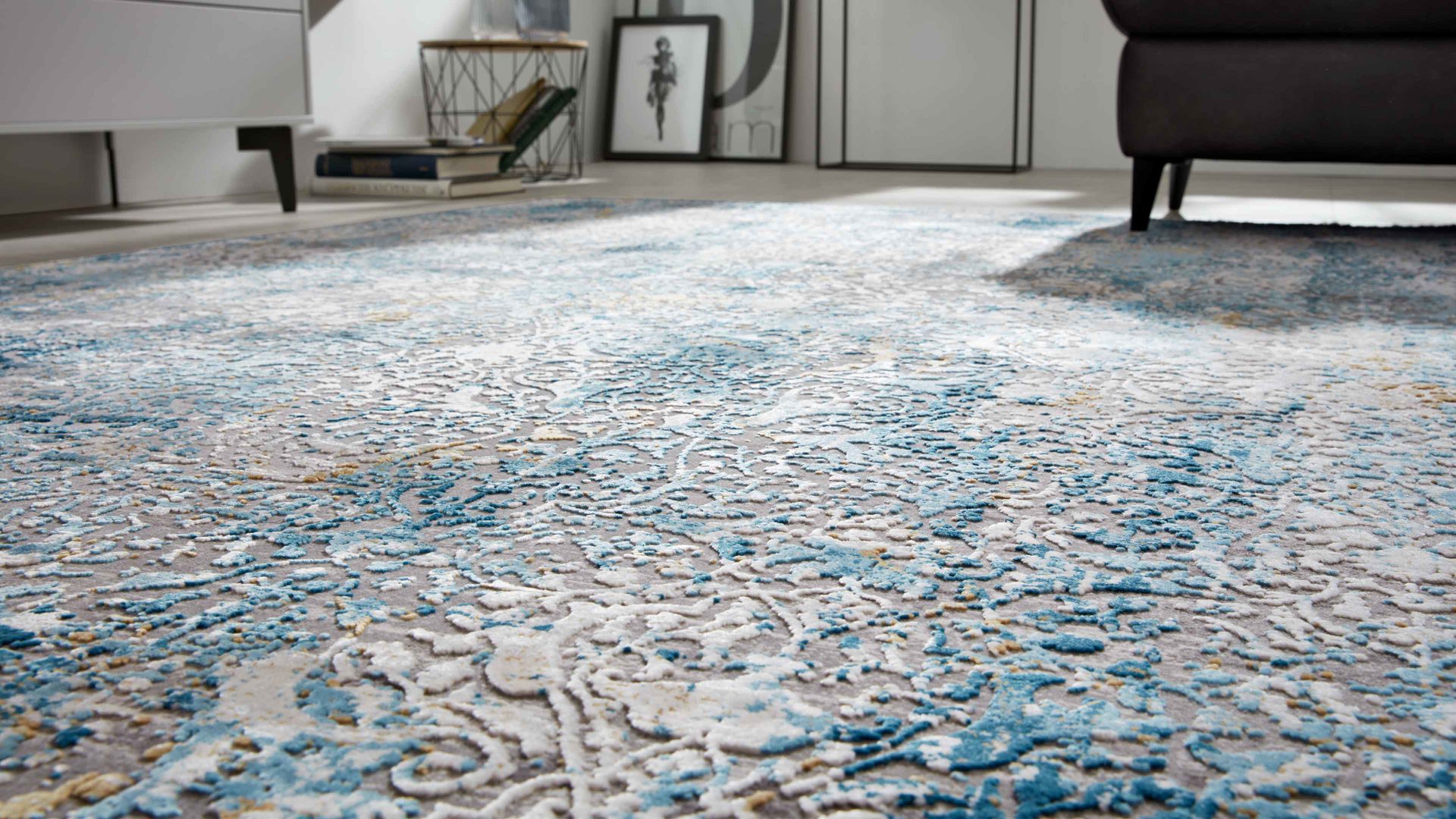 Webteppich Interliving aus Mischgewebe in Blau Interliving Teppich Serie L-8700 Grau-Blau – ca. 67 x 130 cm