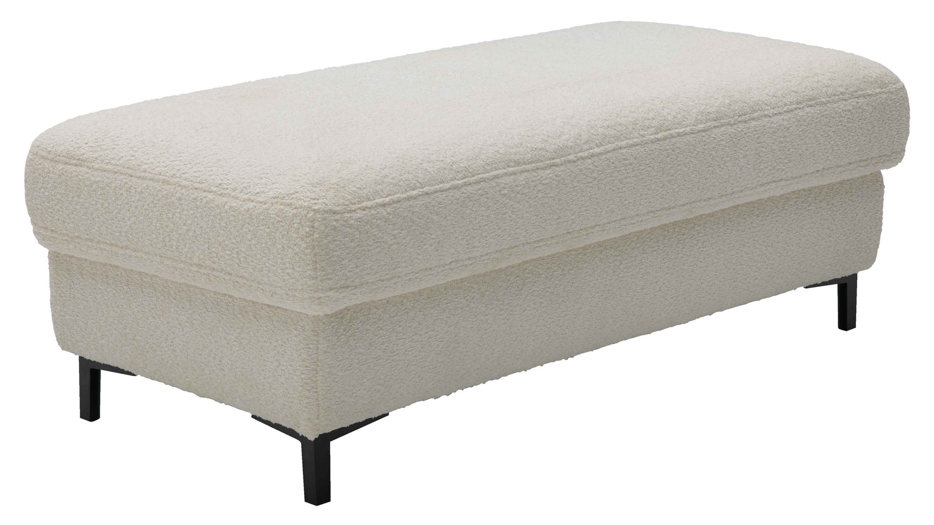 Polsterhocker Interliving aus Stoff in Weiß Interliving Sofa Serie 4054 – XXL-Hocker Ho naturweiße Chenille & schwarze Metallfüße – ca. 130 x 60 cm