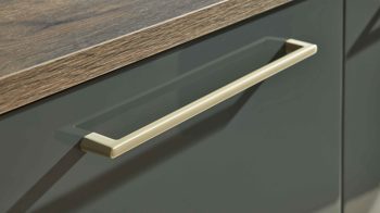 Einbauküche Interliving aus Holz in Dunkelgrau Interliving Küche Serie 3061 mit AEG Einbaugeräten Graphit & Castell Eiche - Länge ca. 408 cm