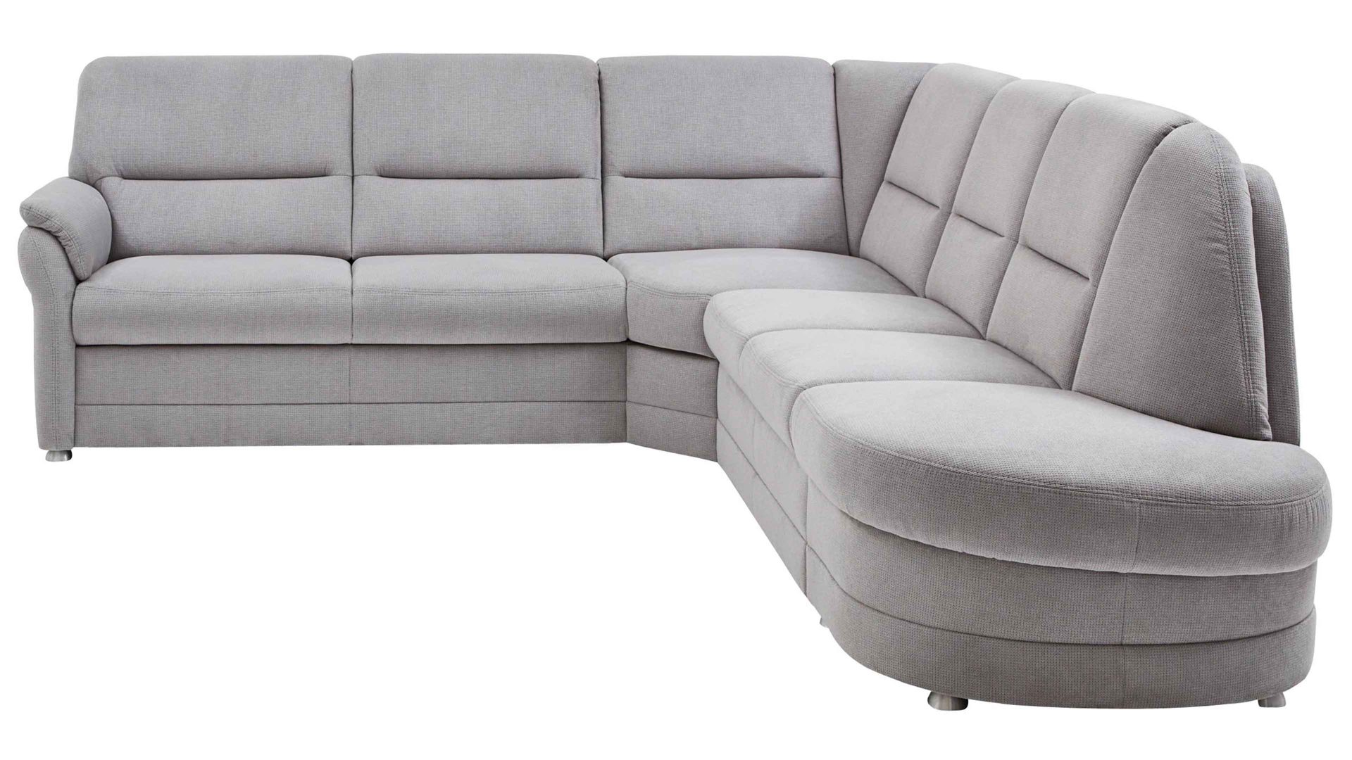 Ecksofa modulmaster aus Stoff in Hellgrau Modulmaster MM-PP1013 - Polsterecke silberfarbene Chenille & Alufüße - Stellfläche ca. 253 x 273 cm