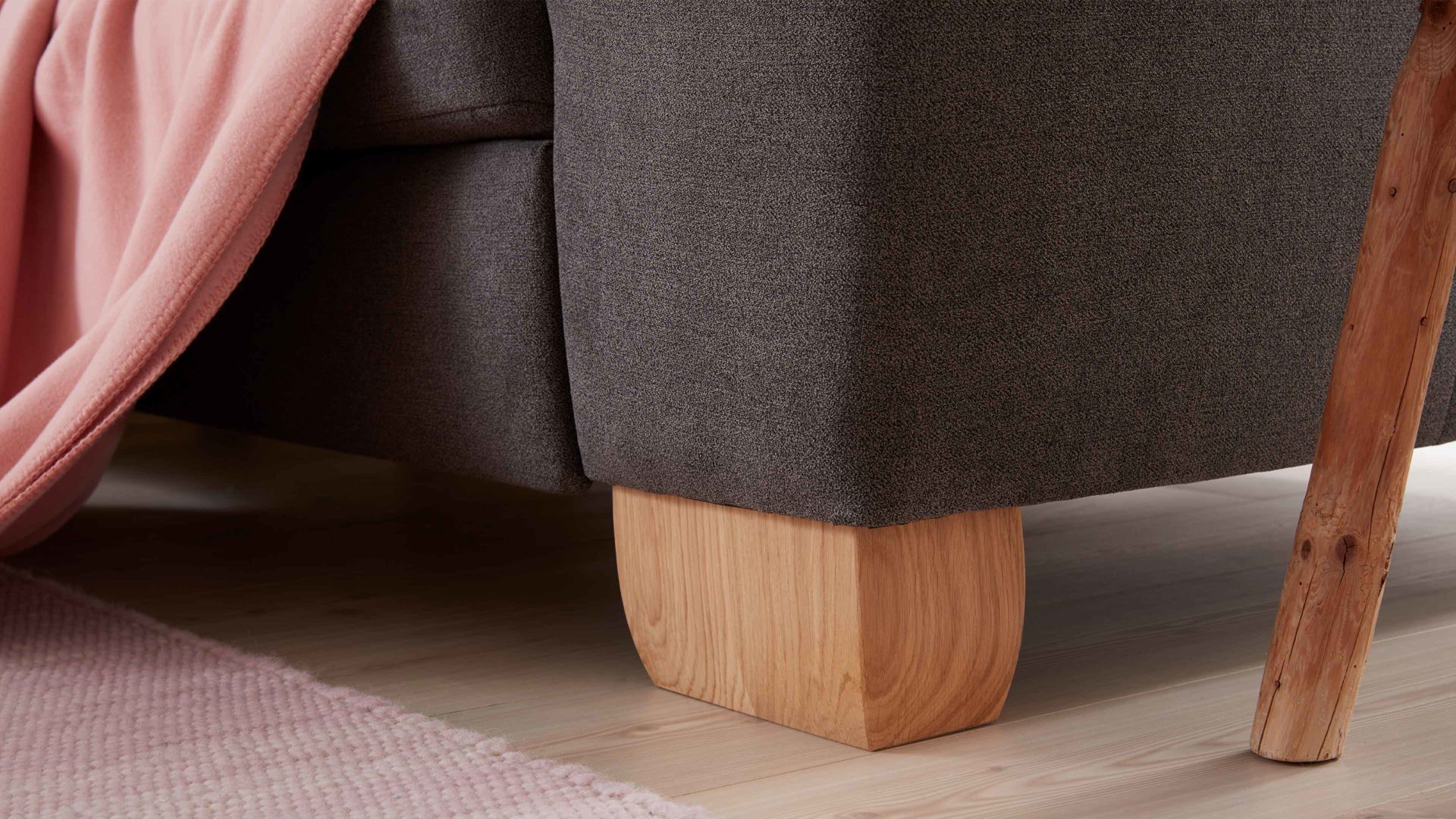 Ecksofa modulmaster aus Stoff in Grau Modulmaster MM-PP1058 - Ecksofa schieferfarbene Mikro-Chenille Charly & Wildeiche – Stellfläche ca. 273 x 243 cm