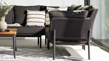 Gartensofa Interliving aus Kunstfaser in Dunkelgrau Interliving Gartenmöbel Serie 7005 - Modul rechts, graues Kordelgeflecht & dunkelgrauer Olefinbezug - Breite ca. 130 cm