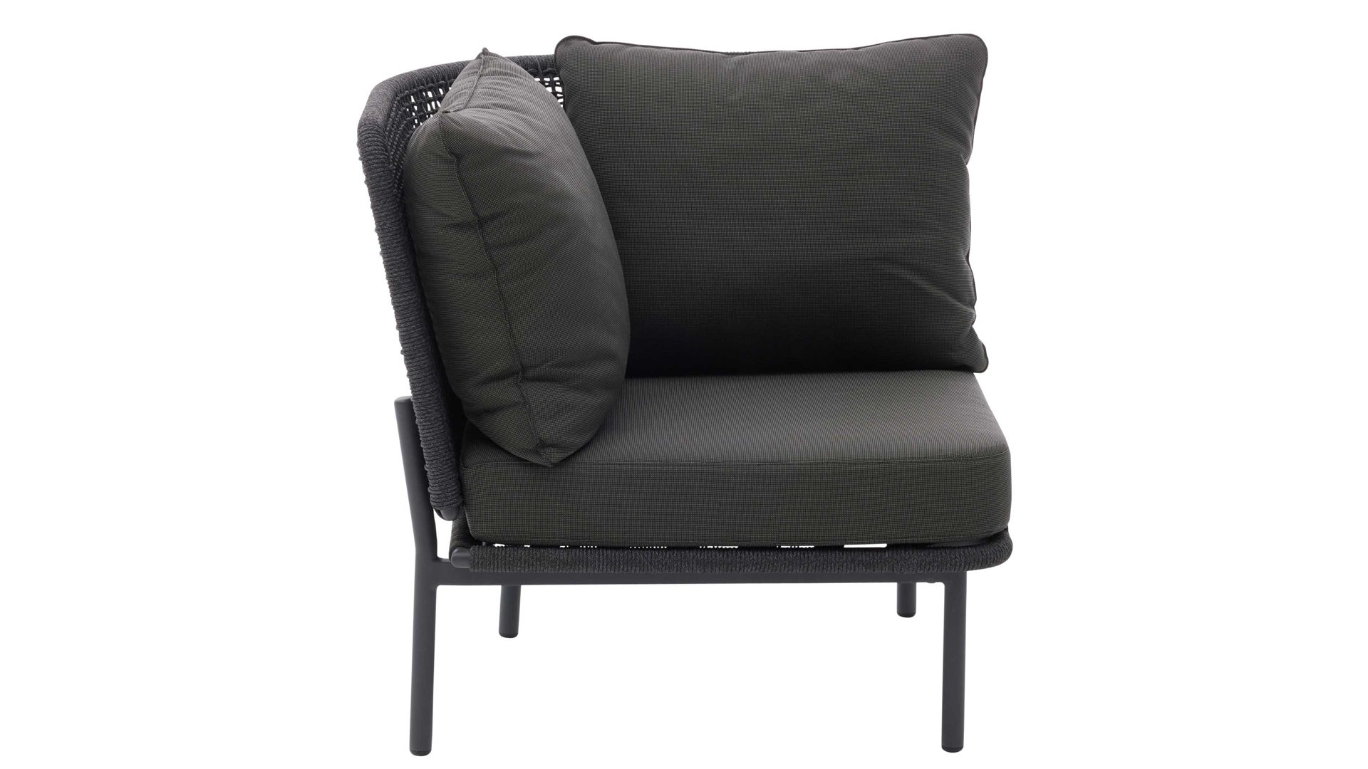 Gartensofa Interliving aus Kunstfaser in Dunkelgrau Interliving Gartenmöbel Serie 7005 - Eckmodul graues Kordelgeflecht & dunkelgrauer Olefinbezug - ca. 78 x 78 cm