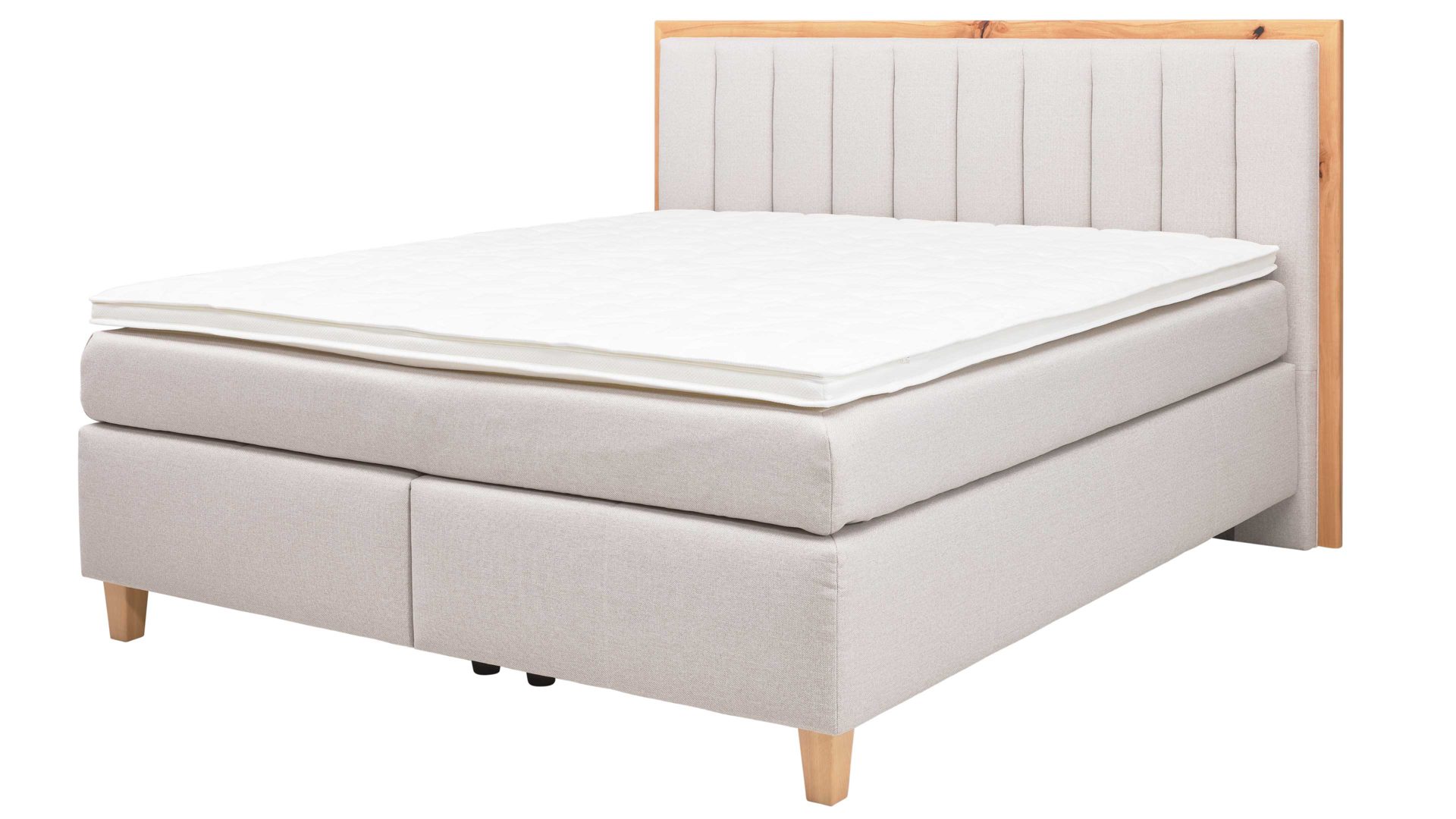 Boxspringbett Interliving aus Stoff in Beige Interliving Boxspringbett Serie 1415 hellbeiger Stoffbezug TBB 2 & Holzfuß H72 - Liegefläche ca. 180 x 200 cm