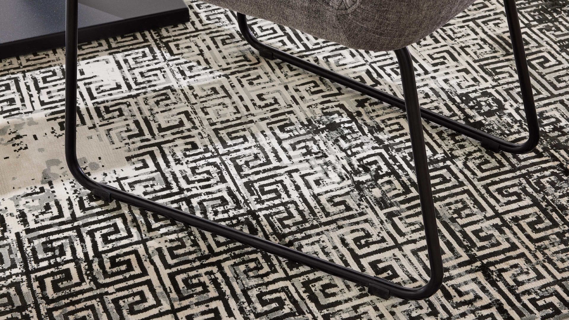 Polsterbank Interliving aus Stoff in Grau Interliving Esszimmer Serie 5504 - Polsterbank 230-180 grauer Bezug Concrete DCT 99 & schwarzes Kufengestell S 346 - Länge ca. 206 cm