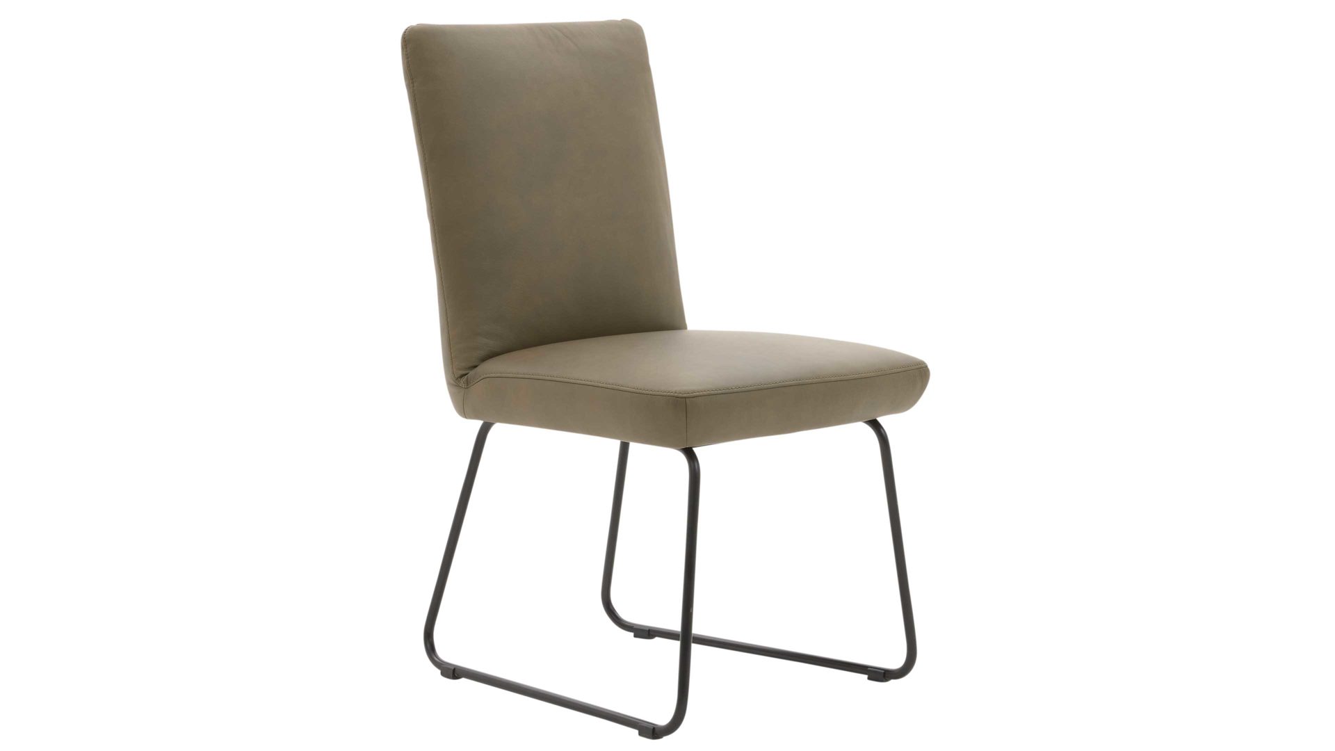 Polsterstuhl Interliving aus Leder in Grün Interliving Esszimmer Serie 5504 - Polsterstuhl 35 grünes Leder EVI 33 & schwarzes Kufengestell S 355