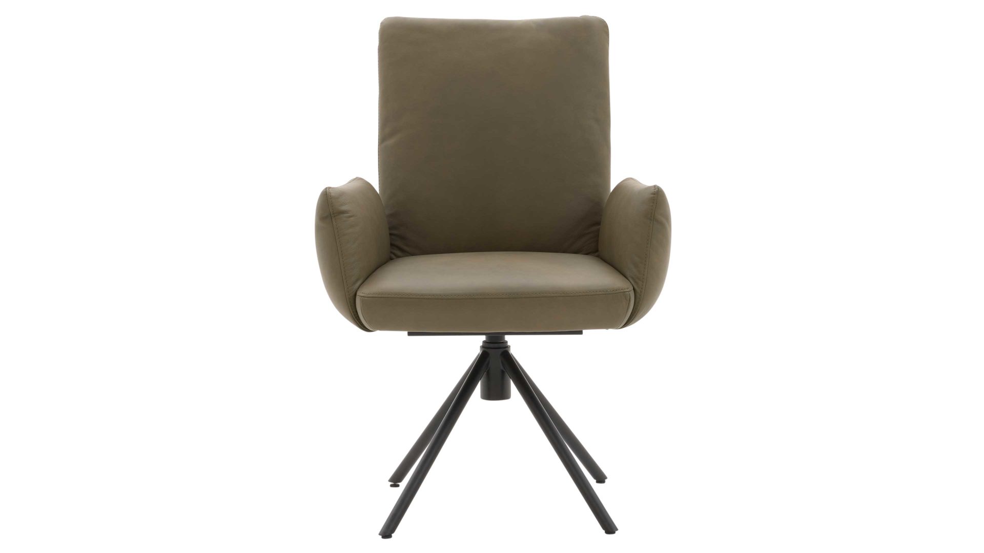 Polsterstuhl Interliving aus Leder in Grün Interliving Esszimmer Serie 5504 - Armlehnstuhl 37 grünes Leder EVI 33 & schwarzer Drehfuß S 349