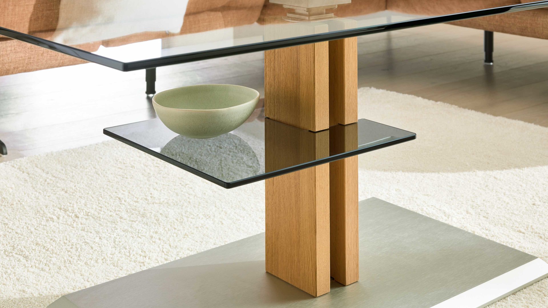 Couchtisch Interliving aus Glas in Transparent Interliving Couchtisch Serie 6212 - Couchtisch GKL-EBI Klarglas & Wildeiche - ca. 100 x 60 cm