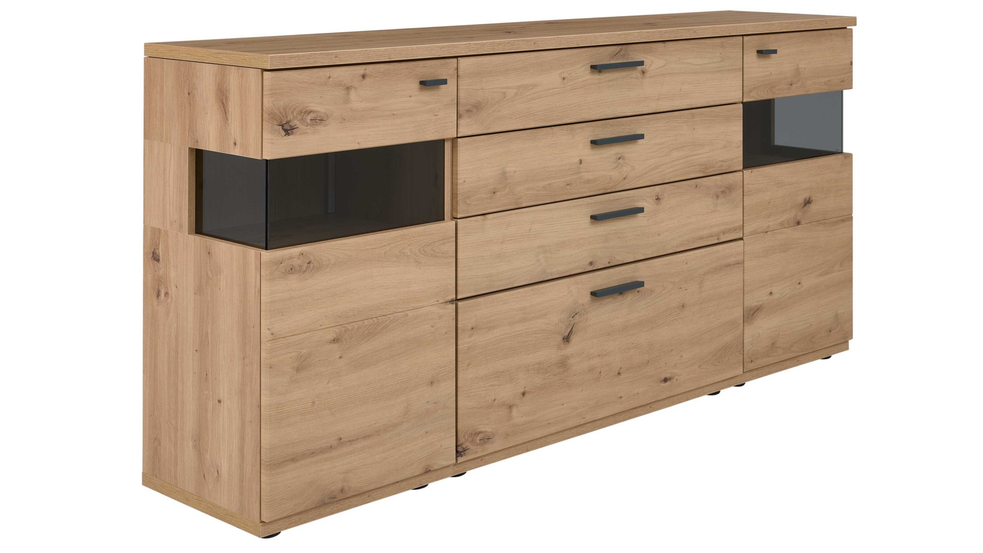 Sideboard Interliving aus Holz in Holzfarben Interliving Wohnzimmer Serie 2110 - Sideboard Alteiche - zwei Türen, vier Schubladen, Breite ca. 180 cm