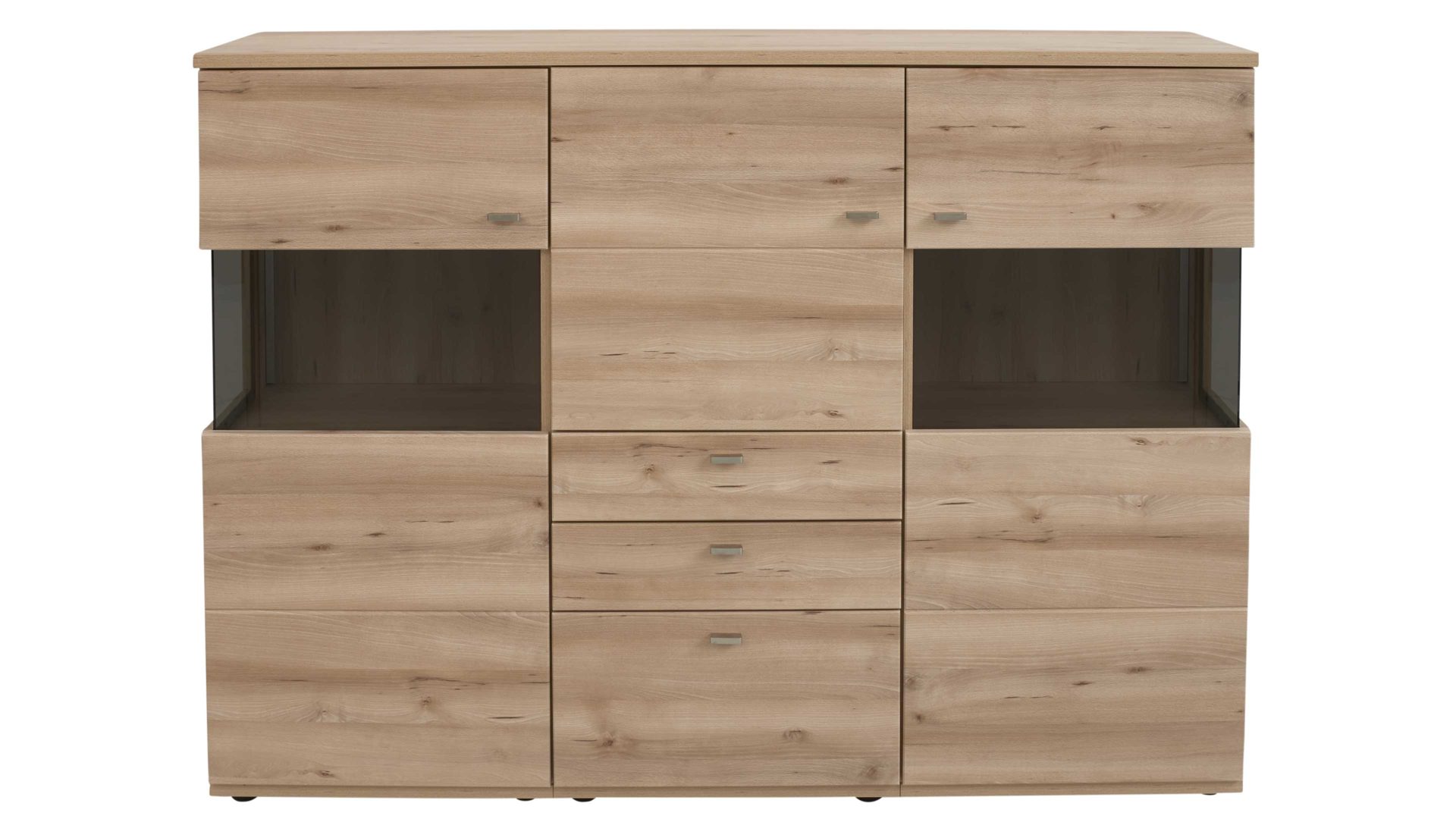 Highboard Interliving aus Holz in Holzfarben Hell Interliving Wohnzimmer Serie 2110 - Highboard Naturbuche - drei Türen, drei Schubladen, Breite ca. 180 cm