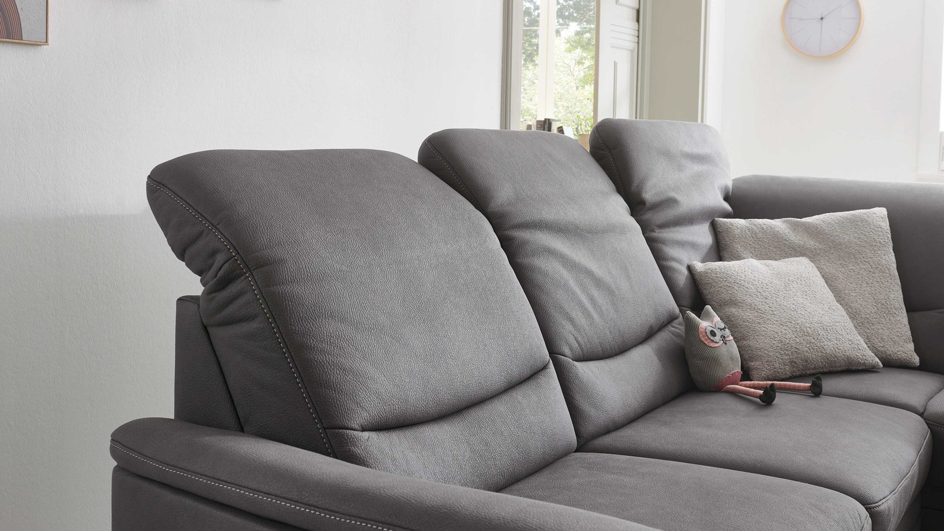 Ecksofa modulmaster aus Stoff in Grau Modulmaster MM-PP1133 - Ecksofa graue Mikrofaser Mammut & schwarze Metallfüße - Stellfläche ca. 254 x 212 cm