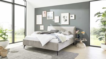 Bettgestell Interliving aus Stoff in Hellgrau Interliving Polsterbett Serie 1416 - Polsterbettgestell silberfarbener Bezug Balu 331002 - Liegefläche ca. 180 x 200 cm